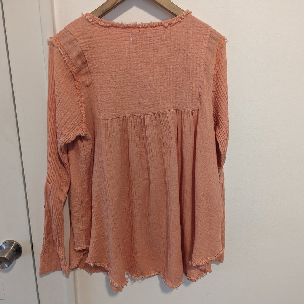 We The Free Soft Orange "Sand Dune" Cotton Long-Sleeve Henley Tunic - Picture 9 of 13